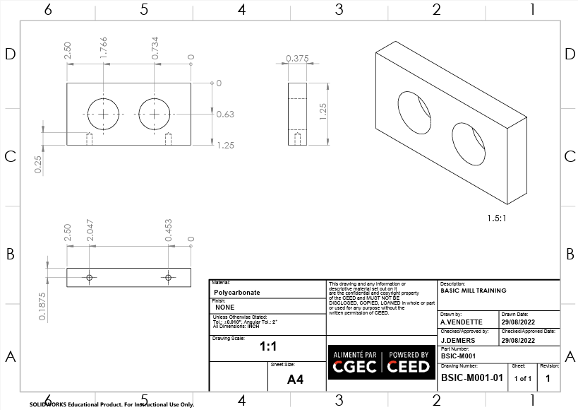 Mill Training Technical Drawing