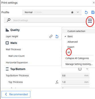 All print settings